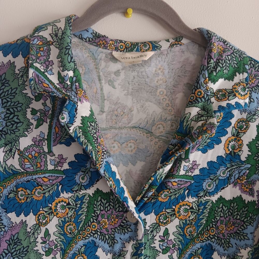 Vera Bradley cotton button-down night dress flowers + feathers cool beach summer - Picture 4 of 9